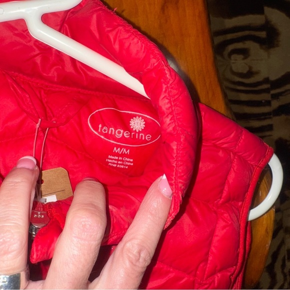 Red Quilted Puffer Vest with Stand-Up Collar - Picture 4 of 7